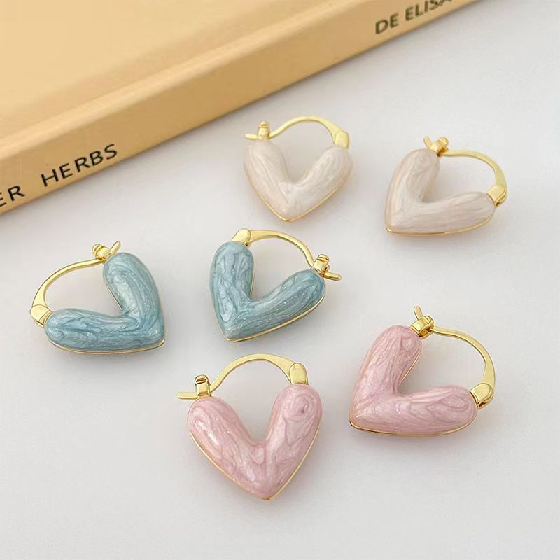 Vershal A-852 Heart Enamel Dripping Oil Hoop 18K Gold Plated Fresh Delicate Fashion Jewelry Huggie  Earrings