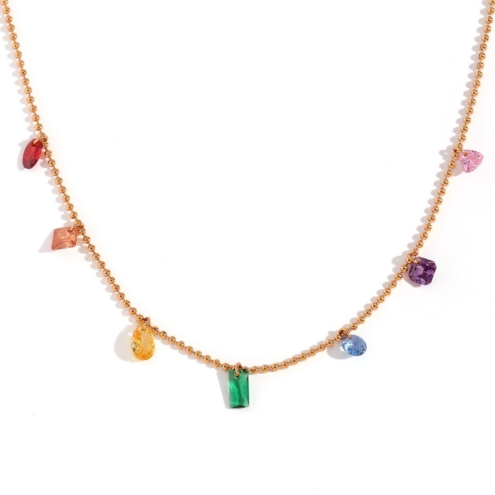 Vershal VSB552 18k Gold-plated Stainless Steel Bead Chain Inlaid With Colored Zircon Custom Logo Necklace