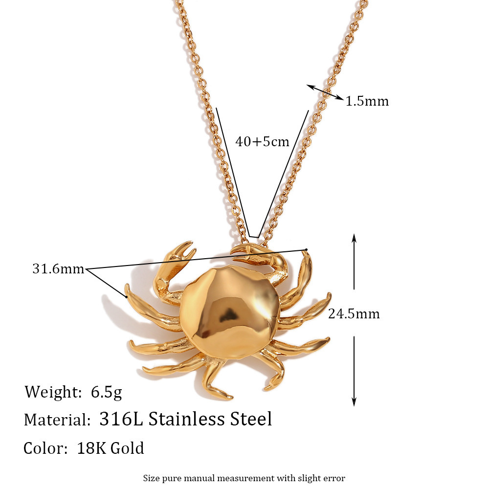 Vershal VSB537 2023 New Arrival Luxury Crab Pendant Necklace 18k Gold Plated Stainless Steel Waterproof Sweat-proof Necklace