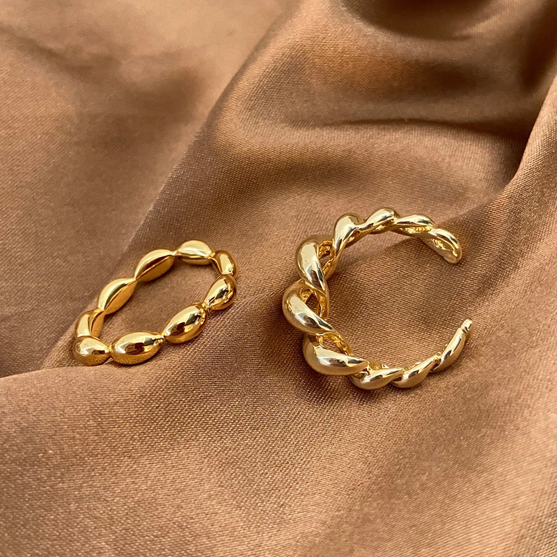 Vershal C-196 High Quality 18k Real Gold Plated Vintage Twisted Croissants Finger Adjustable Ring