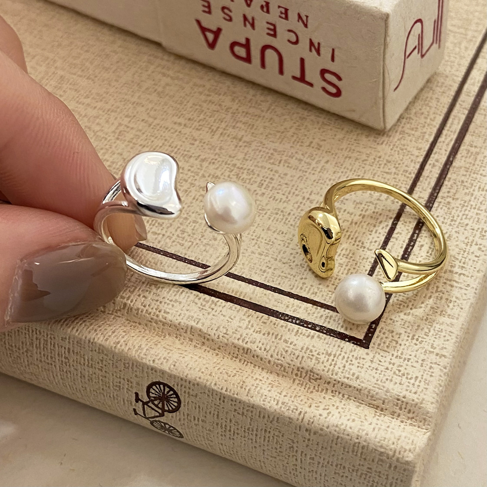 Vershal C-150 Beans Shape Double Layers Pearl Ring 18K Gold Plated New Arrival Cute Trendy Adjustable Ring