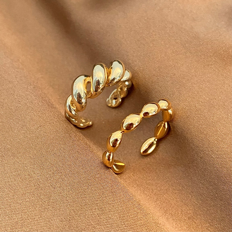 Vershal C-196 High Quality 18k Real Gold Plated Vintage Twisted Croissants Finger Adjustable Ring