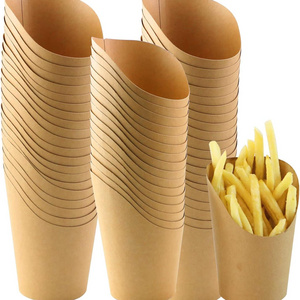 Disposable Food Grade Potato Chip Kraft Paper French Fries Box with Condiments and Packaging French Fries Paper Cone Holders