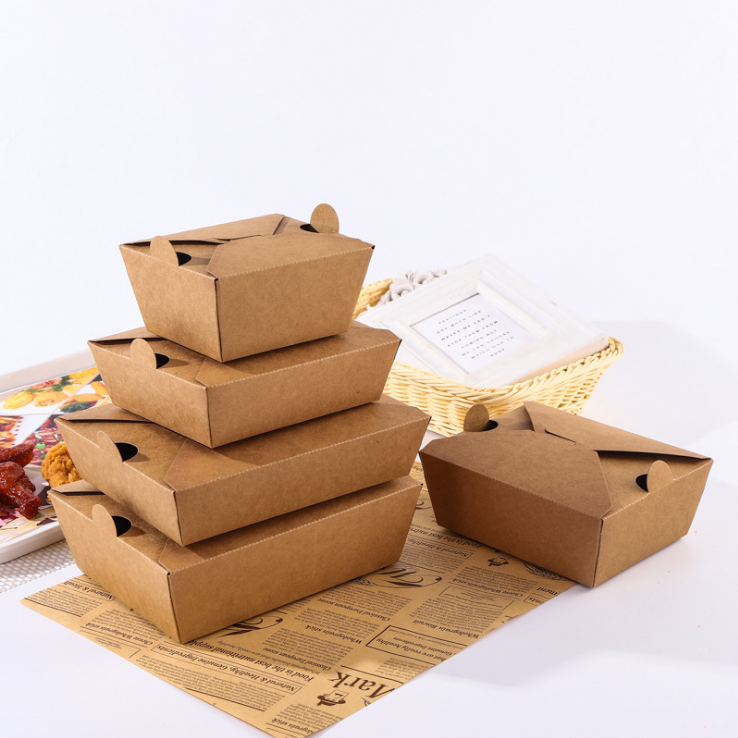 Eco-Friendly Grease-Resistant Disposable Recycled PE PLA Coating  Brown Kraft Paper Takeaway Box and Square Kraft Lunch Box