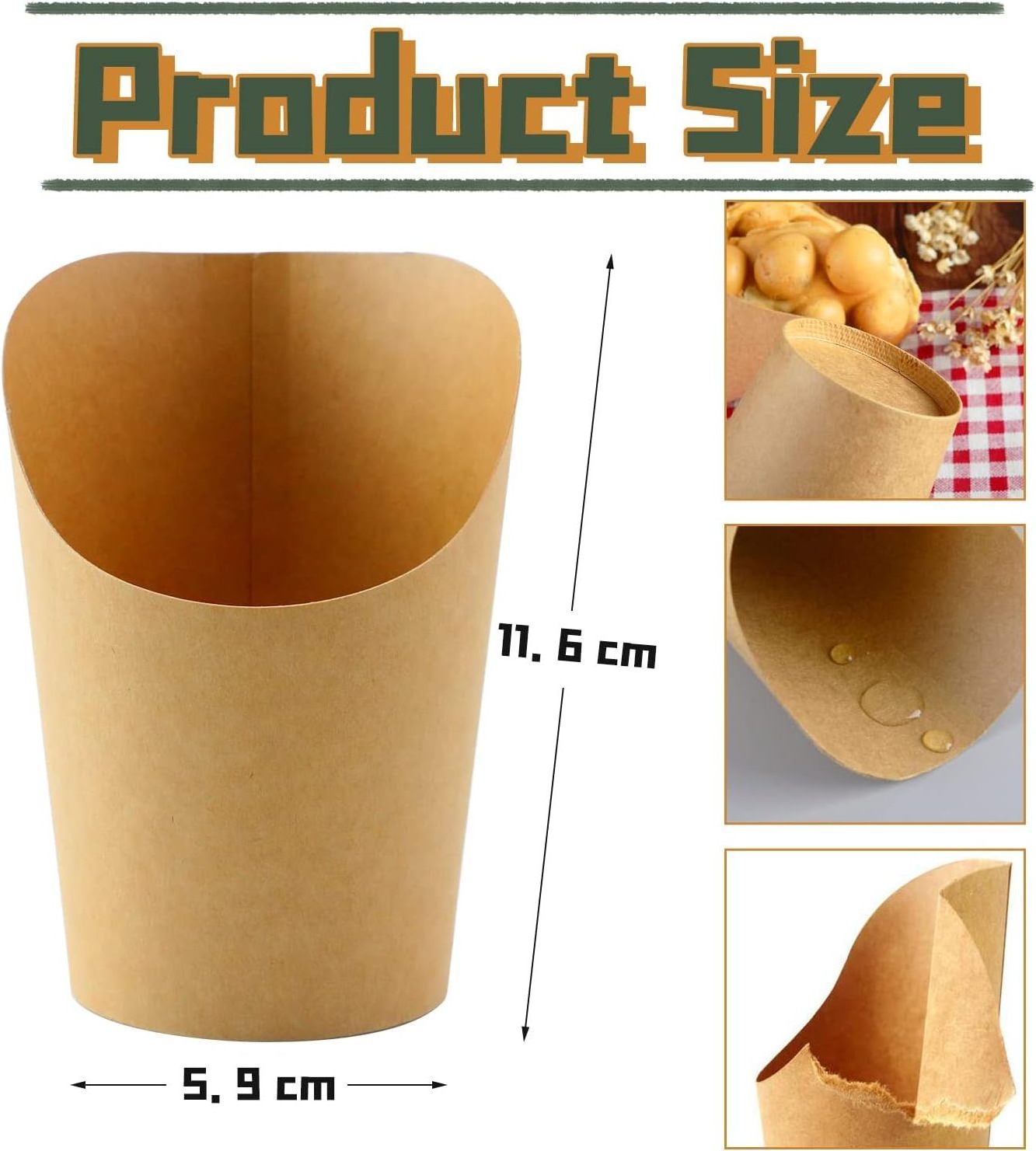 Disposable Food Grade Potato Chip Kraft Paper French Fries Box with Condiments and Packaging French Fries Paper Cone Holders