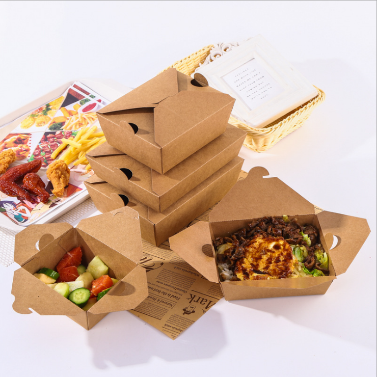 Eco-Friendly Grease-Resistant Disposable Recycled PE PLA Coating  Brown Kraft Paper Takeaway Box and Square Kraft Lunch Box