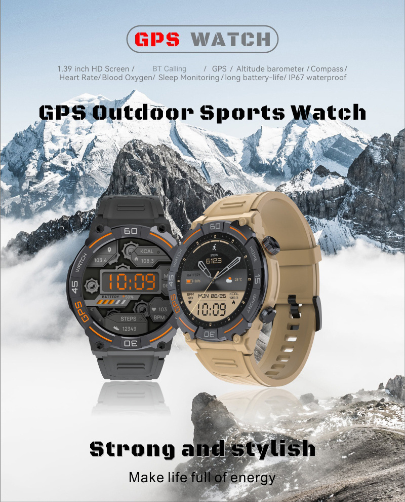 MG02 Outdoor Smartwatch with Compass Barometer Sports Fitness Tracker BT Calling IP68 Waterproof GPS Smart Watch for Women Men