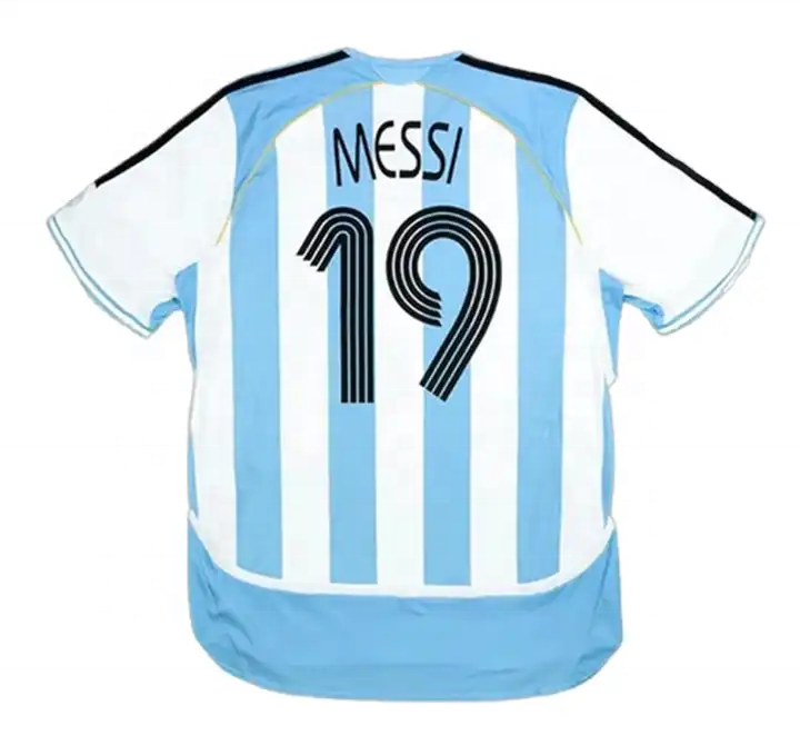 High quality vintage argentina home 2006 retro football jersey messi #19 retro argentina football jersey