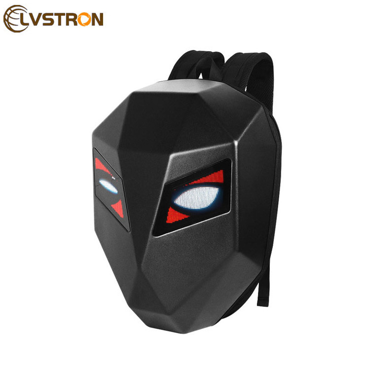 hot fashion Black LED Knight Bag Waterproof Hard Shell Motorcycle Bag For Men DIY Display Eyes LED Backpack