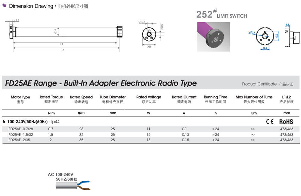 Tuya Smart motorized blind motor 25mm Tubular Motor For Roller Blind Roller Shades Roller Shutter Projector Screen