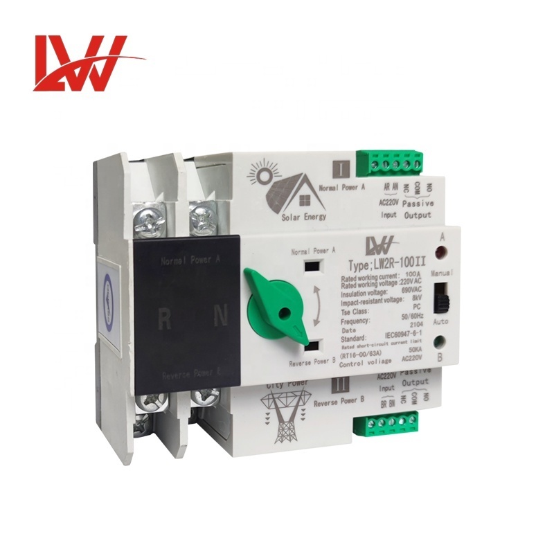 ATS Din Rail Dual Power Automatic Transfer Switch for solar 4P 100A