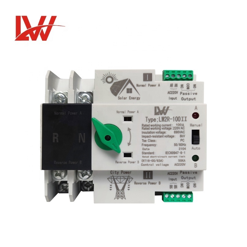 ATS Din Rail Dual Power Automatic Transfer Switch for solar 4P 100A