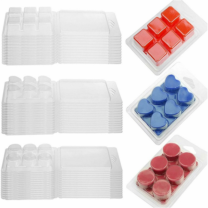 Wholesale Custom 6 Cavity Square Round Star Heart Wax Melt Molds Clear Empty Plastic Wax Melt Clamshells Box Soy Wax Package Box