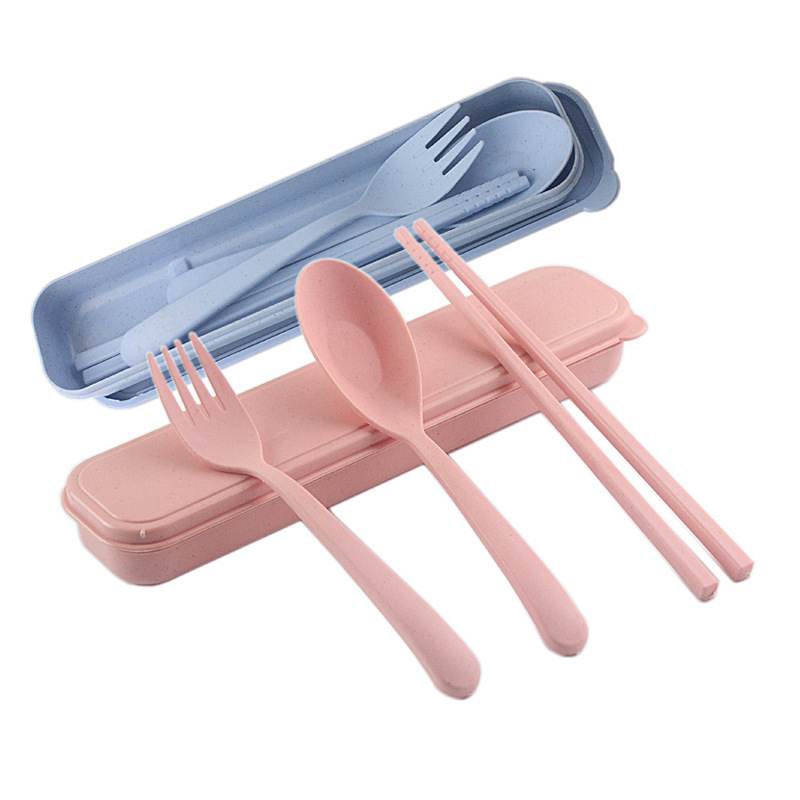 Eco Friendly Fork Spoon Chopsticks Reusable Wheat Straw Tableware Flatware Set Portable Travel Utensils Cutlery Set