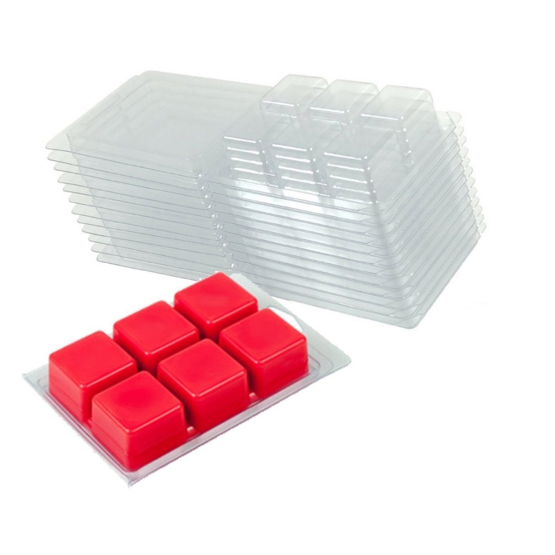 Wholesale Custom 6 Cavity Square Round Star Heart Wax Melt Molds Clear Empty Plastic Wax Melt Clamshells Box Soy Wax Package Box