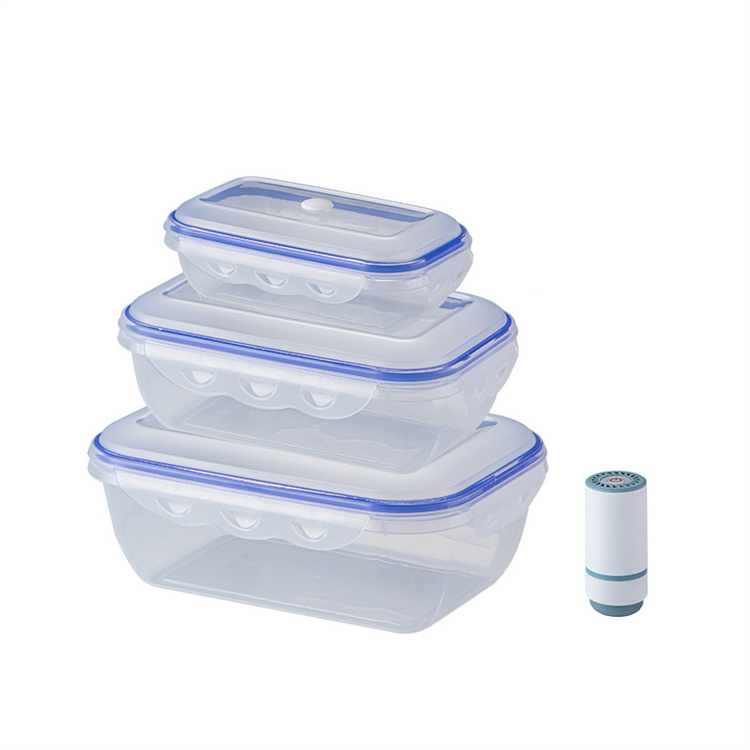 Reusable Leak Proof Lunch Bento Boxs Kitchen Refrigerator Plastic Vacuum Airtight Food Storage Containers With Lock Lid And Pump