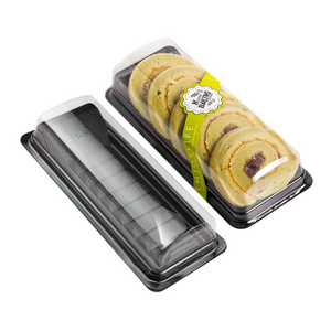 Wholesale Swiss Roll Cake Box Plastic Pastry Dessert Sushi Cake Packing Box Swiss Roll Container with Clear Lid