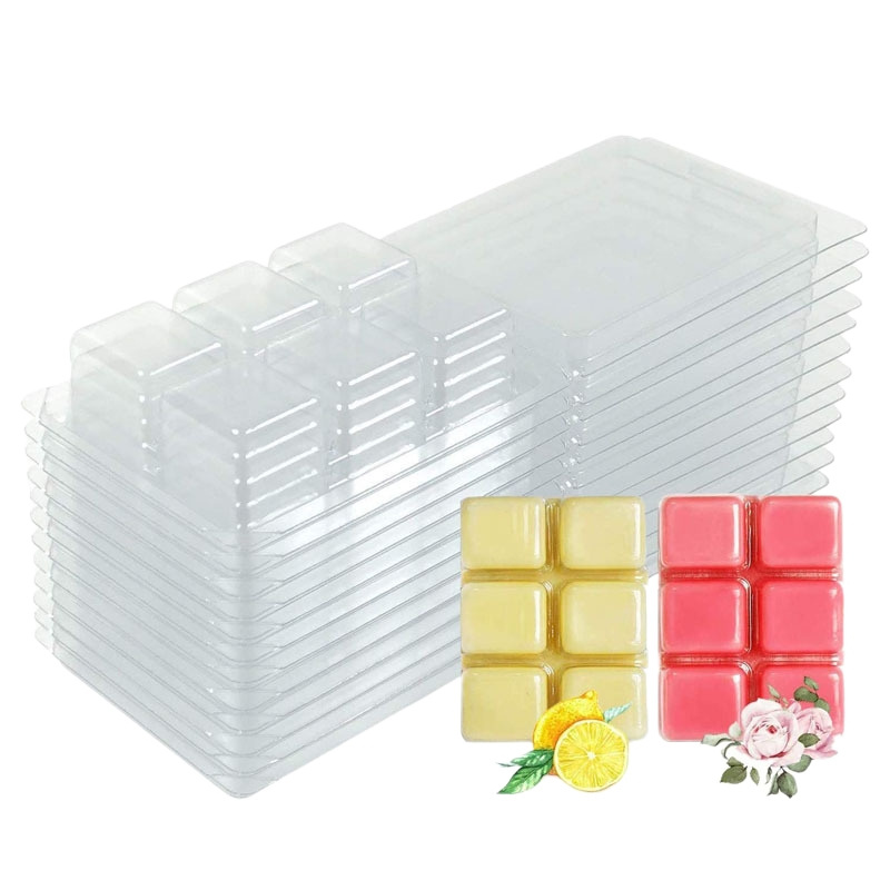 Wholesale Custom 6 Cavity Square Round Star Heart Wax Melt Molds Clear Empty Plastic Wax Melt Clamshells Box Soy Wax Package Box