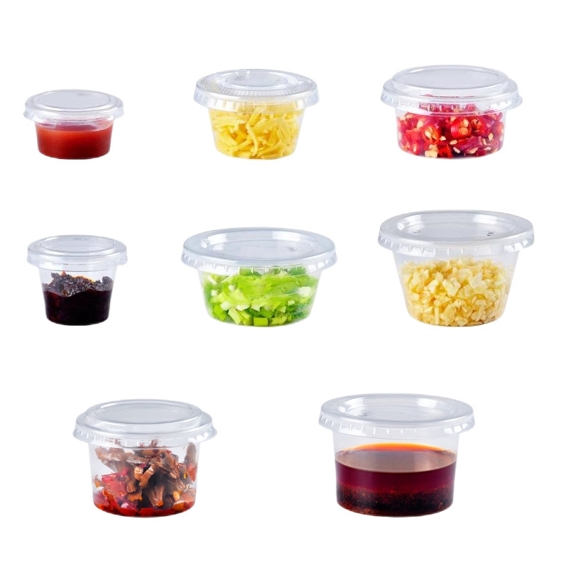 Disposable Clear Plastic Small Jello Shot Cups Takeaway Portion Salad Dressing Sauces Liquid Dips Condiment Containers with Lid