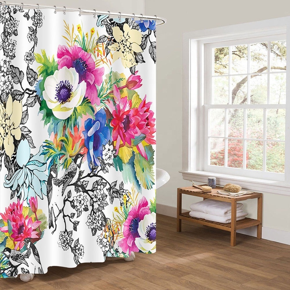 Flower House Decor Collection Multi-Layered Pattern Print Polyester Custom Shower Curtain For Home Bathroom Hotel