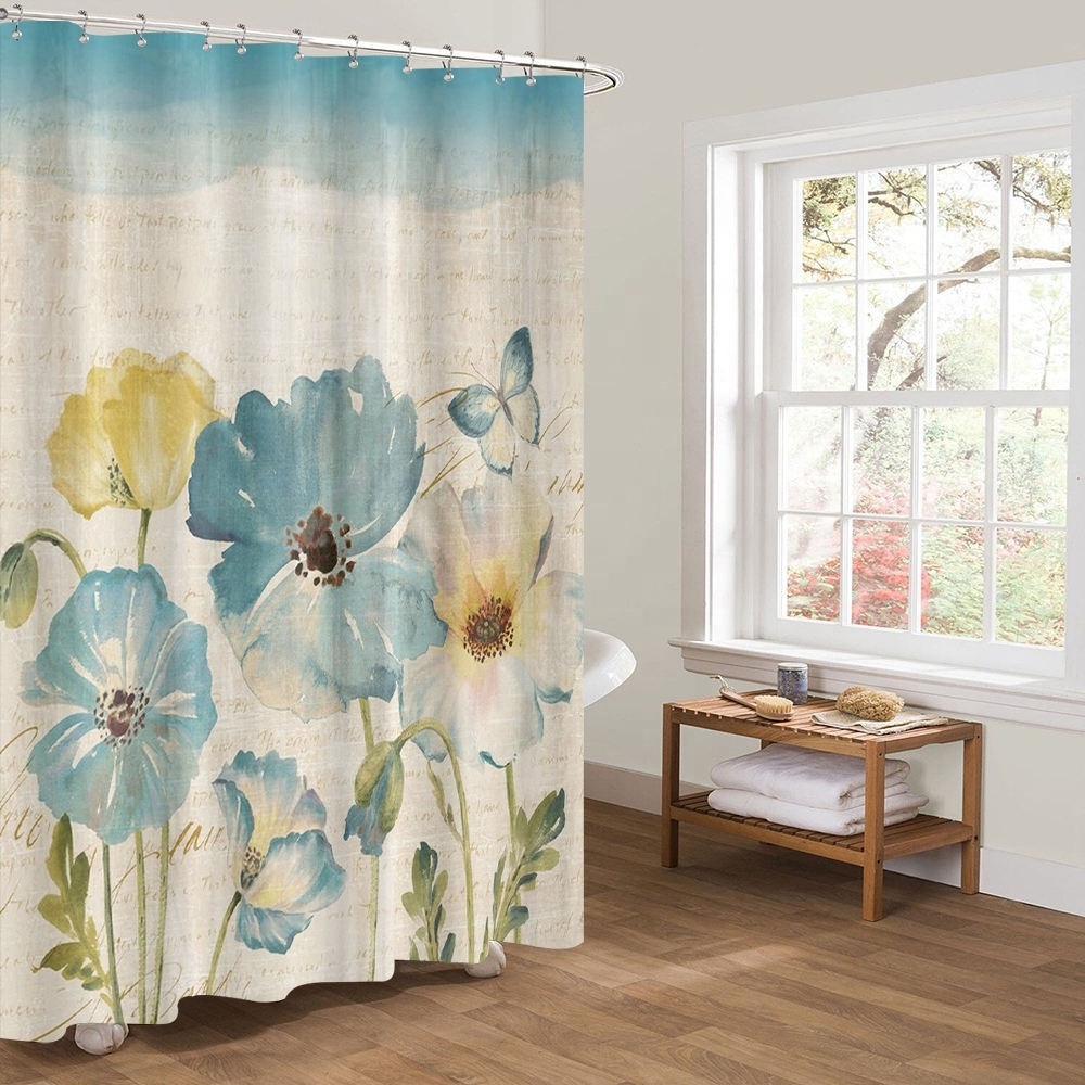 Flower House Decor Collection Multi-Layered Pattern Print Polyester Custom Shower Curtain For Home Bathroom Hotel