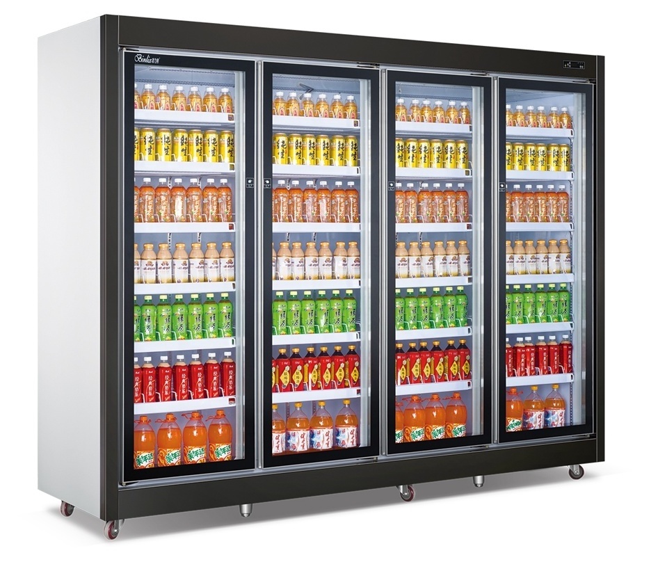 Four Sliding Glass Door Freezer/Refrigerator/Cooler/Fridge For Refrigerated Meat/Beef/Vegetables/Fruits