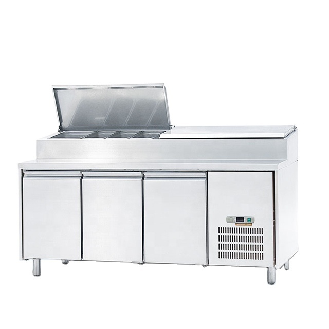 Sandwich Prep Table Under Counter Fridge Air Cooling Double Door Bar Counter Workbench Refrigerator