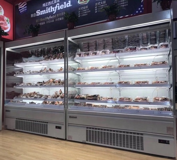 Supermarket Multideck Refrigerated Showcase with Remote DC Inverter Compressor for Meat Display