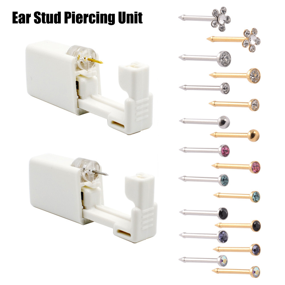 Disposable Stainless Steel Cz Gem Sterilized Nose Piercing Kit For Women Men No Pain Nose Studs Body Piercing Jewelry