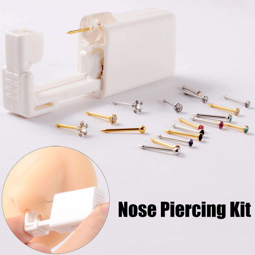 Disposable Stainless Steel Cz Gem Sterilized Nose Piercing Kit For Women Men No Pain Nose Studs Body Piercing Jewelry