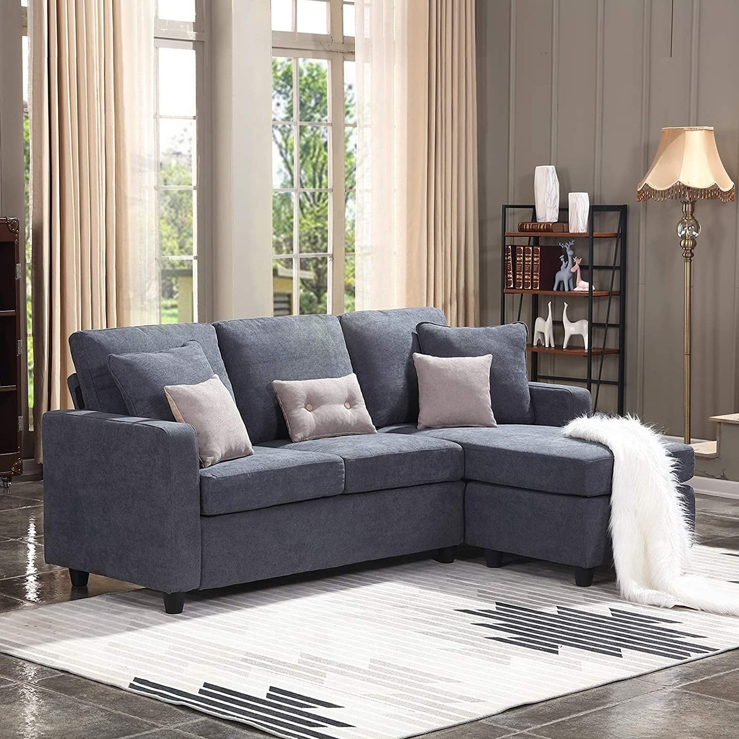 Commercial home furniture  reversible sectional couch with ottoman sofa L shaped Fabric sofa set