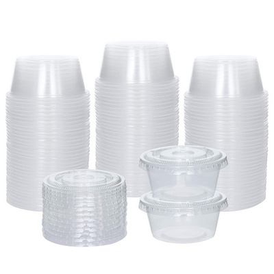 Plastic sauce cup 2 oz pudding portion condiment cups with Lids jello shot syringe 2oz