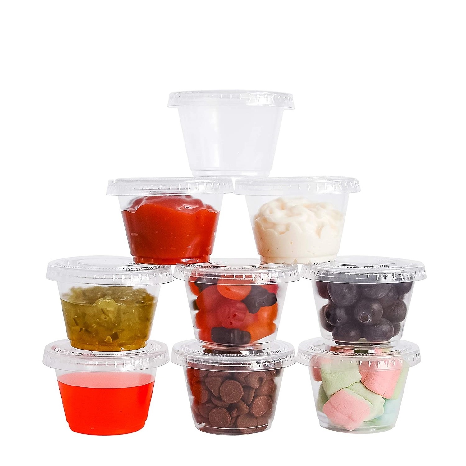 Plastic sauce cup 2 oz pudding portion condiment cups with Lids jello shot syringe 2oz