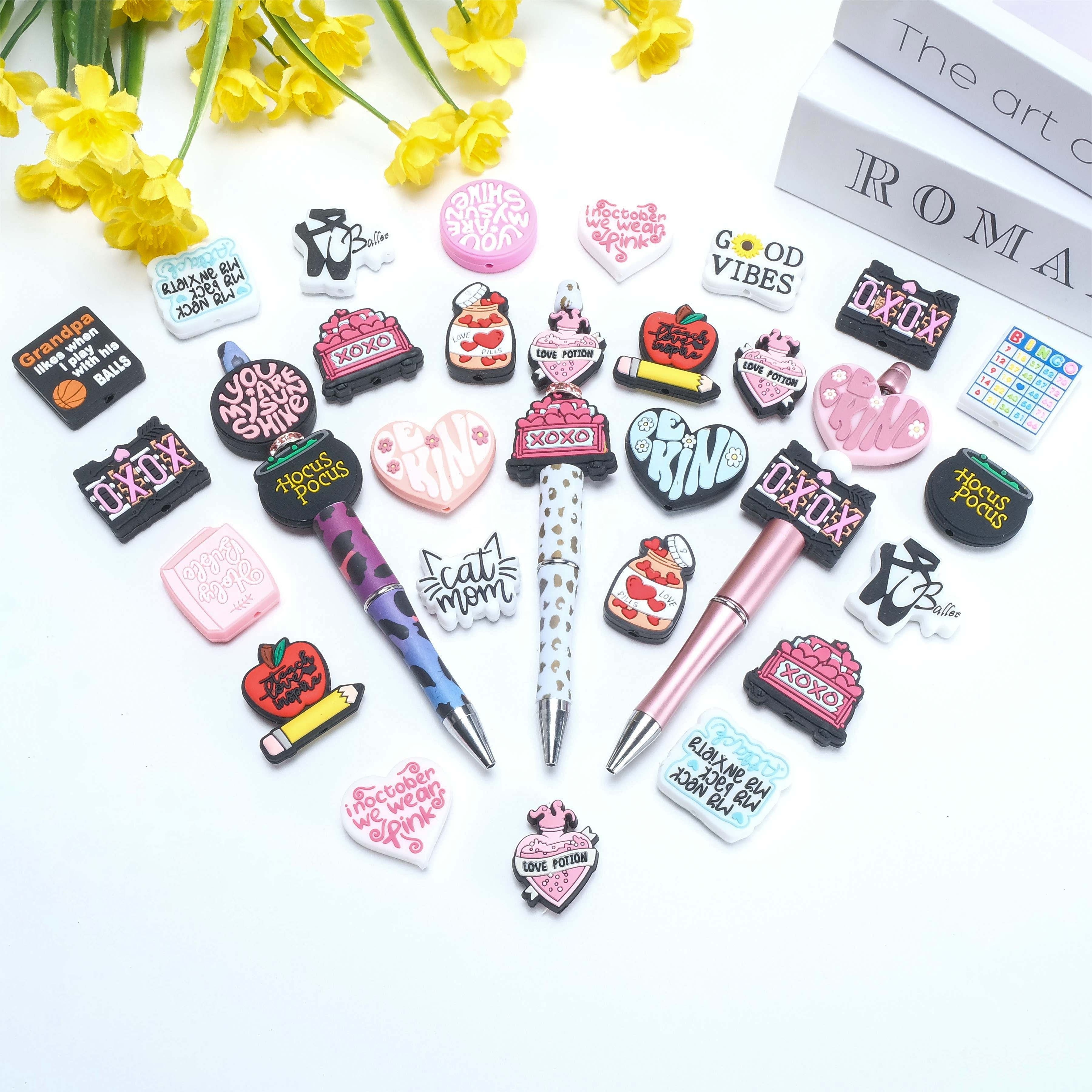 XZZ Soft Material Custom eco-friendly mix focal beads character silicone teething beads pen making beads and charms for pen tops