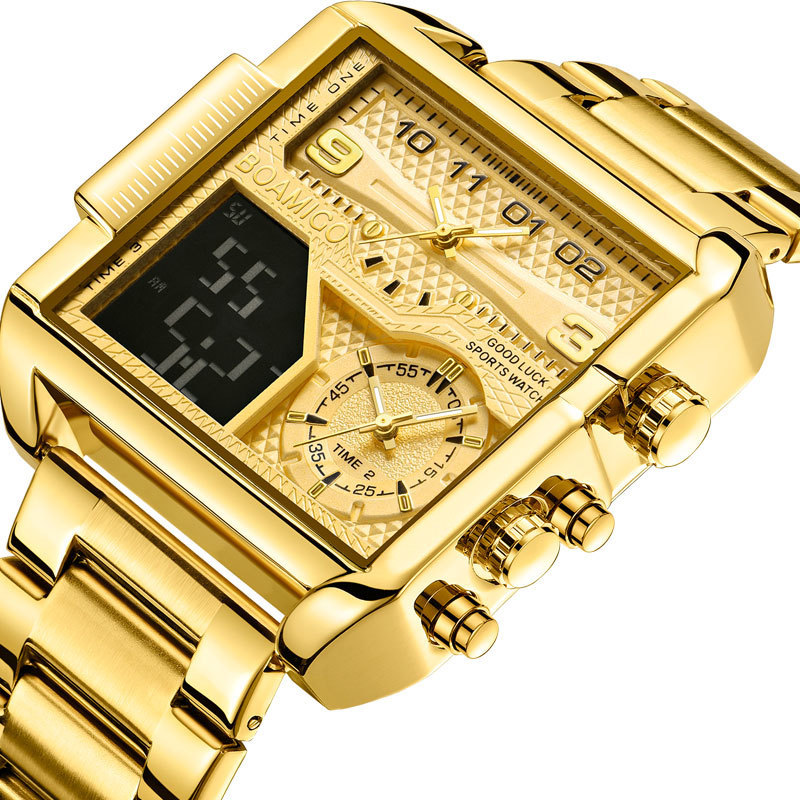 OEM ODM BOAMIGO 2021 New Top Brand Luxury Fashion Men Watches gold Stainless Steel Sport square digital analog Big Quartz Watch