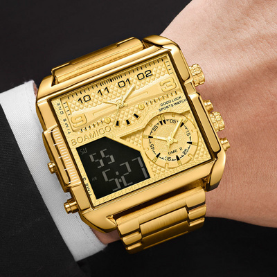 OEM ODM BOAMIGO 2021 New Top Brand Luxury Fashion Men Watches gold Stainless Steel Sport square digital analog Big Quartz Watch