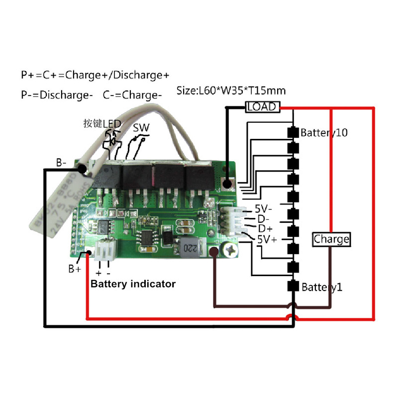 custom 10s 15a liion bms with 5v output led pcb/42v 36v 5a led pcm with 5v output