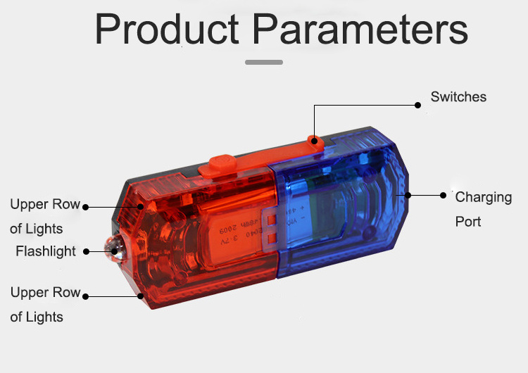 Security shoulder light rechargeable blue and red flashing signal light LED shoulder clip light