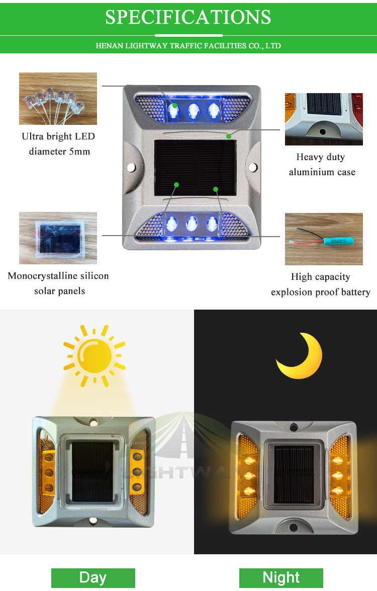 Aluminum Solar Power Flashing LED Road Marker Cat Eye Road Stud Raised Pavement Marker Light for Driveway