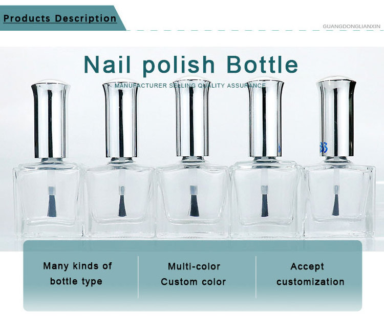 17ml Glass Transparent Nail Liquid Cosmetics Bottles Empty Rectangle Clear Nail Polish Bottle With Brush