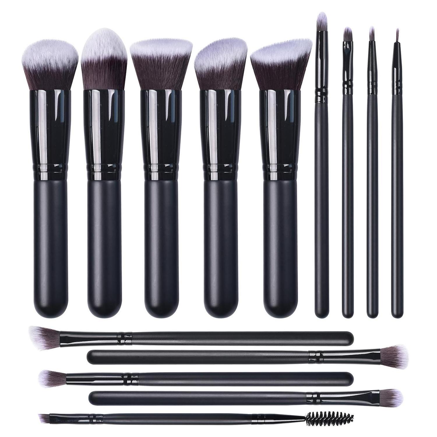 Factory Made 14pcs Makeup Brush Set Black Wooden Handle Private Logo Oem/pem Beauty Tools Factory Direct