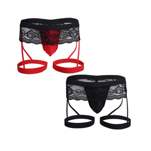 Three-Point Garters Sexy Costumes Erotic See-Through Mesh Jockstrap Lace Men Thongs g-Strings Sexy Underwear Men