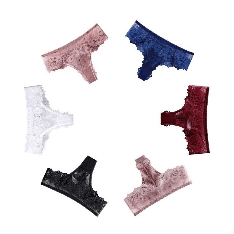 French Style Luxury Floral Embroidery Mesh Transparent Ladies Thong Bikini Lace Sexy Women's Panties