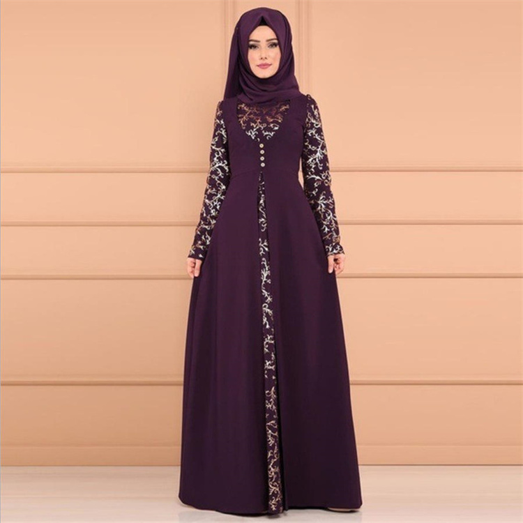 Wholesale Abaya Turkish Dubai Hijab Muslim Long Sleeve Dress Women's Plus Size Maxi Long Muslim Dress