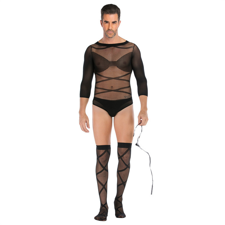 Fast Delivery Hollow Out Men's Lingerie Crotchless See Through Bodysuits Male Transparent Sexy Stockings for Mens Bodystocking