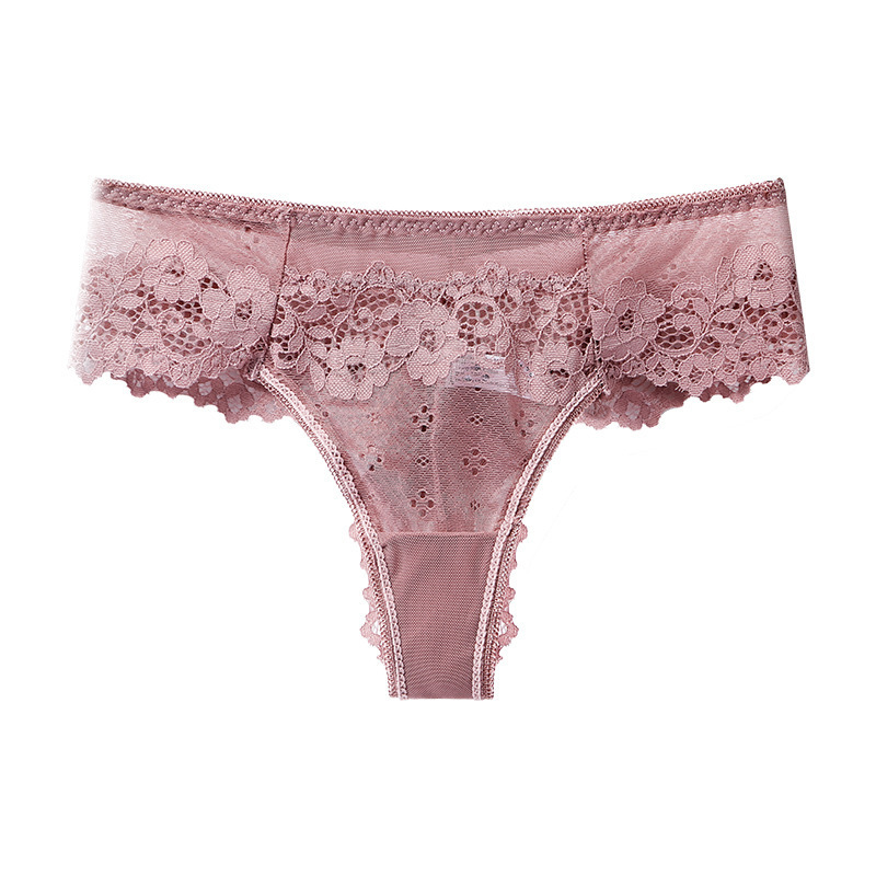 French Style Luxury Floral Embroidery Mesh Transparent Ladies Thong Bikini Lace Sexy Women's Panties