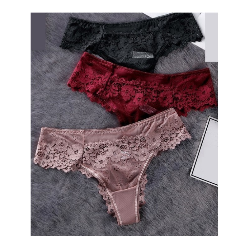 French Style Luxury Floral Embroidery Mesh Transparent Ladies Thong Bikini Lace Sexy Women's Panties