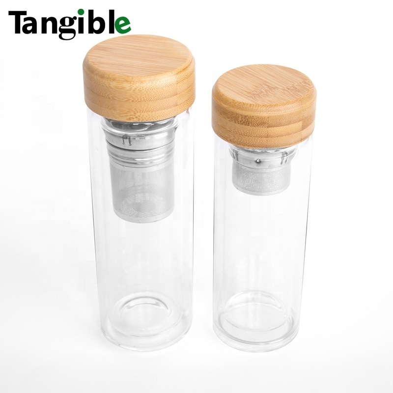 New Arrival 17 oz 500ml bamboo  lid High boron glass Transparent insulated cups thermos vacuum flasks vacuum bottle thermos tea