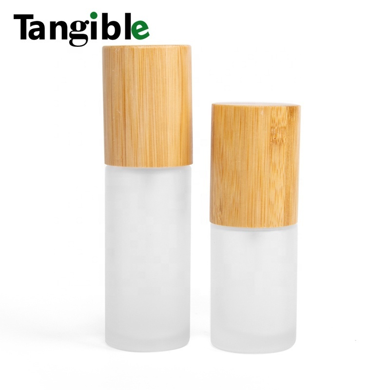 Cosmetic packing Frosted Glass mist spray Bottle With Bamboo cap  60ml olive oil glass bottle