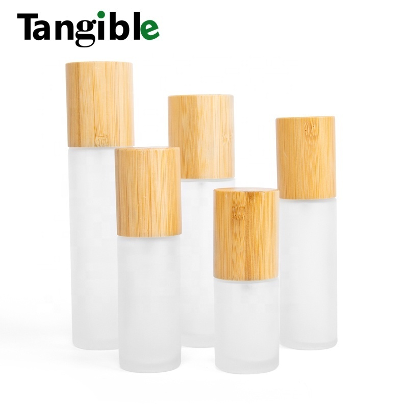 Cosmetic packing Frosted Glass mist spray Bottle With Bamboo cap  60ml olive oil glass bottle